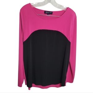 Jones New York collection pull over high low pink black colorblock top size XL